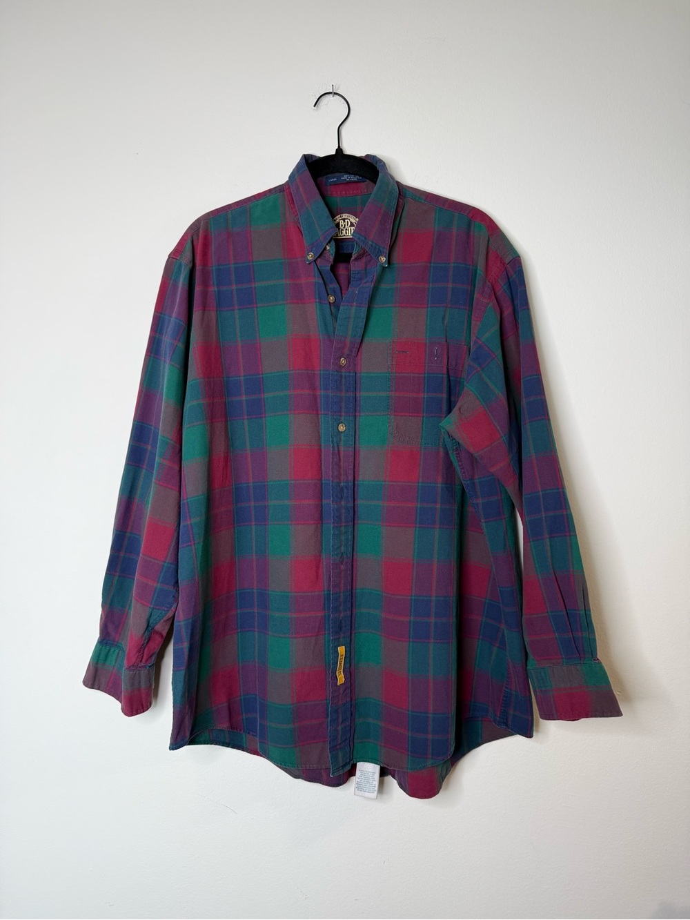 Men's Plaid Button-Down Shirt in Green & Burgundy